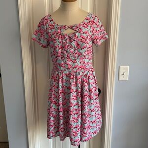 eShakti Medium (10) Flamino Print Bow Front Dress ~ Fit & Flare Pinup Tropical